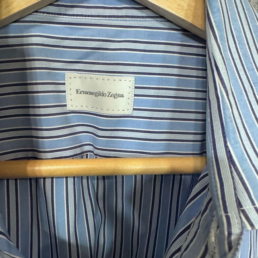 Ermenegildo Zegna dress stripped blue shirt 39/15 1/2 regular fit - Picture 7 of 10